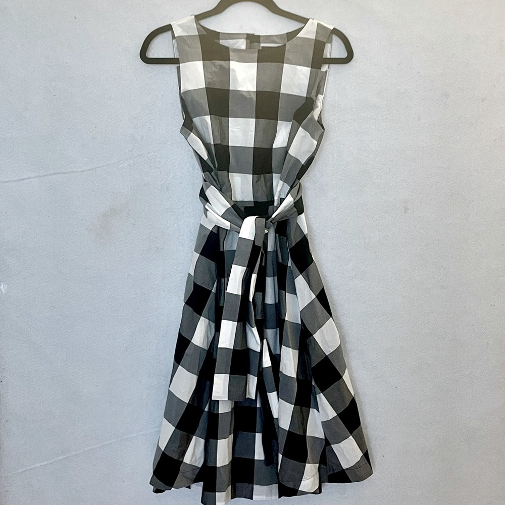 Ann Taylor Gingham Sleeveless Dress Size Small Black and White Tie Front
